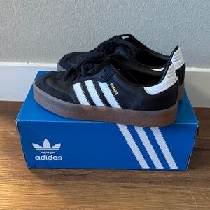 Adidas Samba Black Sneakers with White Stripes Platform 7.5